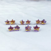Natural Amethyst Earring, Star Shape Studs, 14K Gold Plated Earrings, Earrings, Purple Wire Wrap Stud Earrings, Sold By Pair